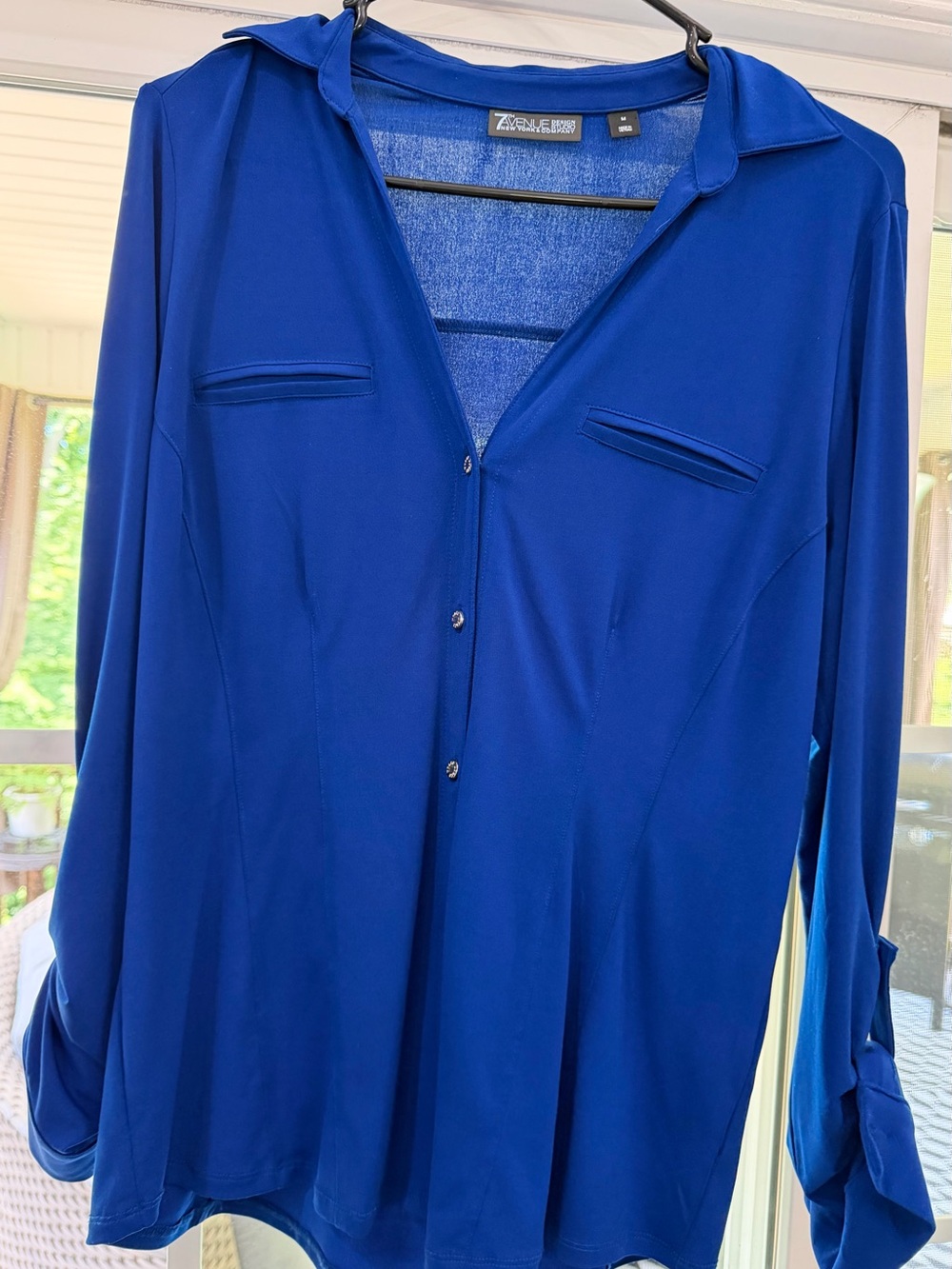 Cobalt Blue Button-Front Blouse